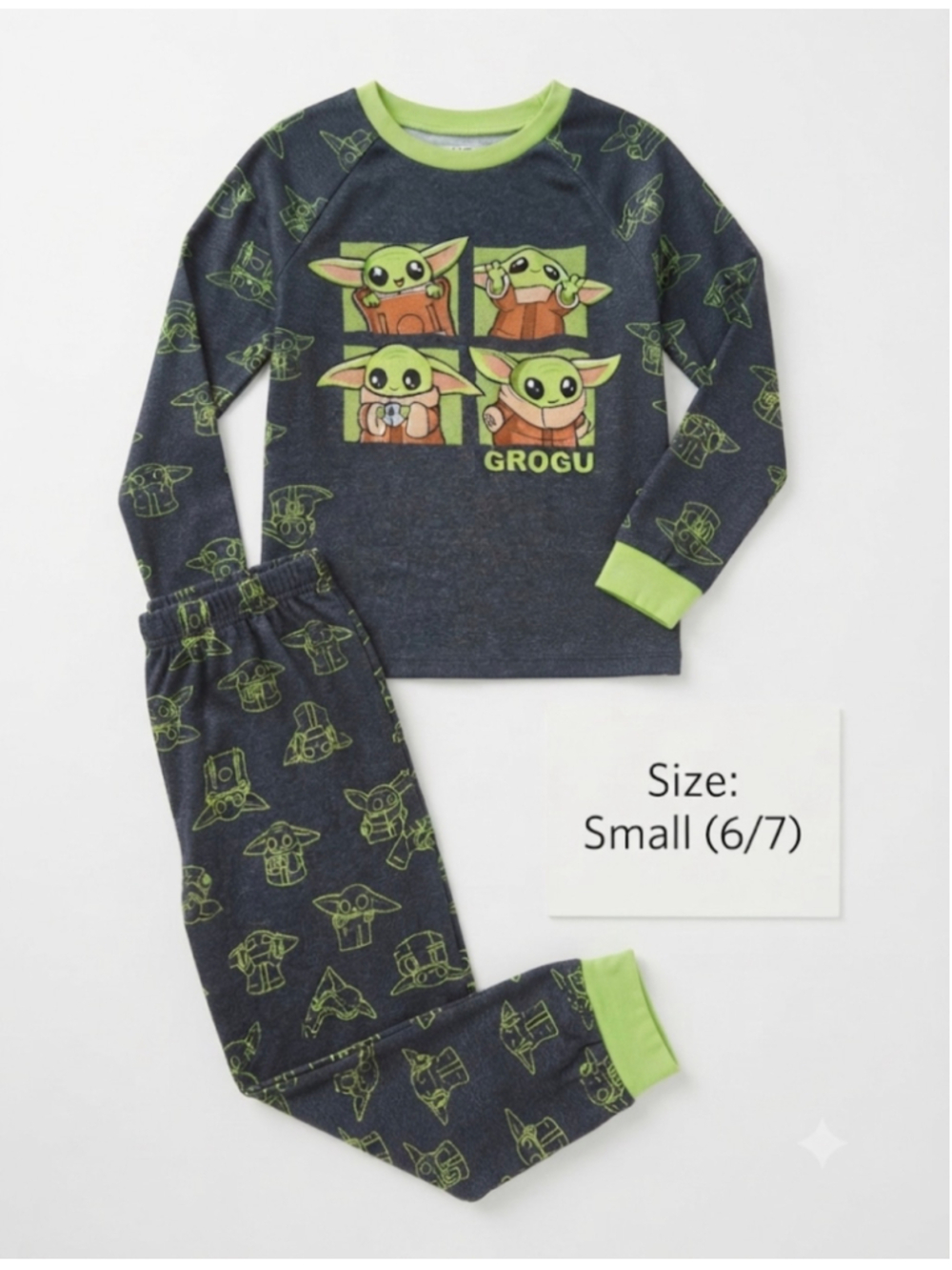 Boys Star Wars Grogu Pajama Set Size S (6/7) Grey and Green